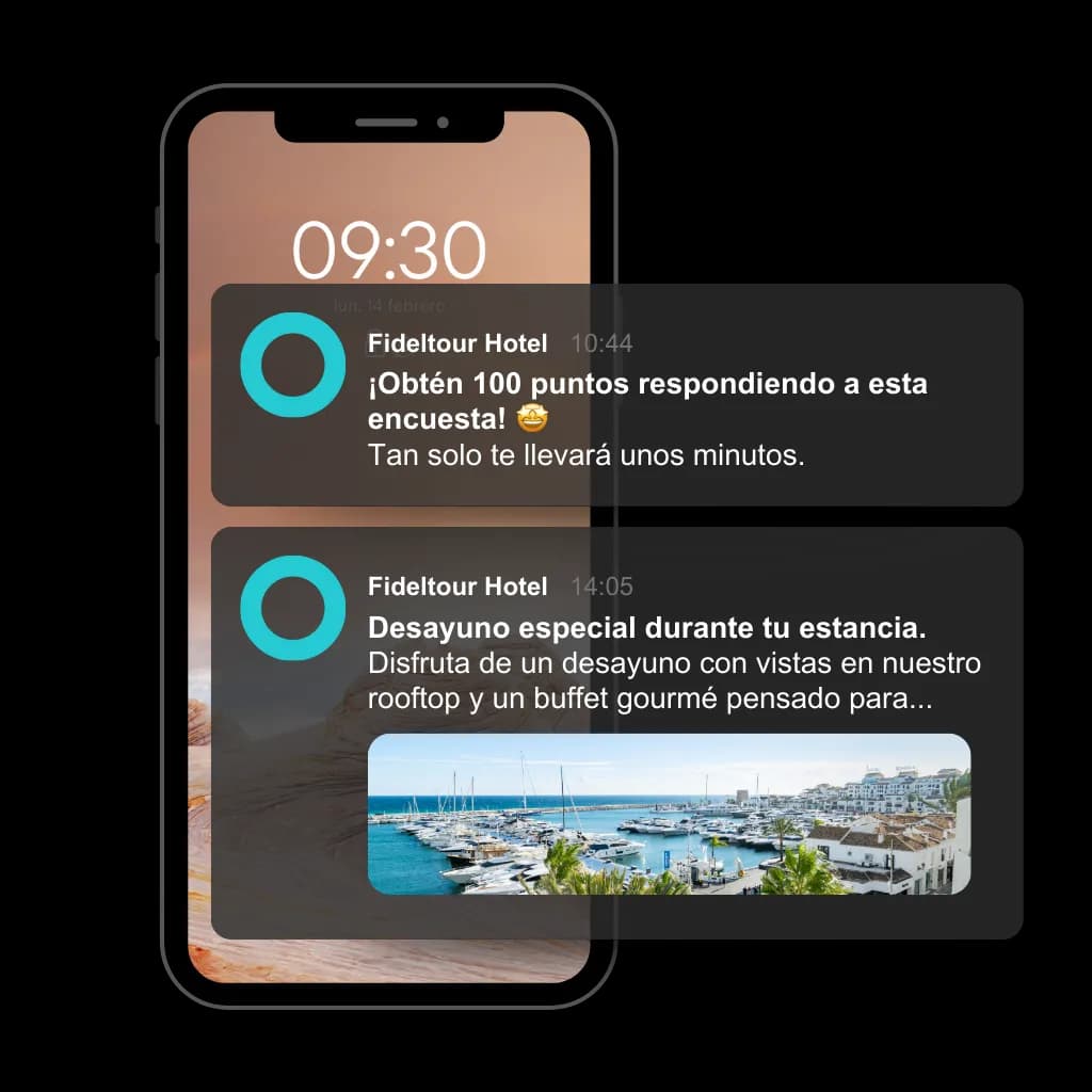 Vista del módulo App Push de la plataforma Fideltour CDP para hoteles