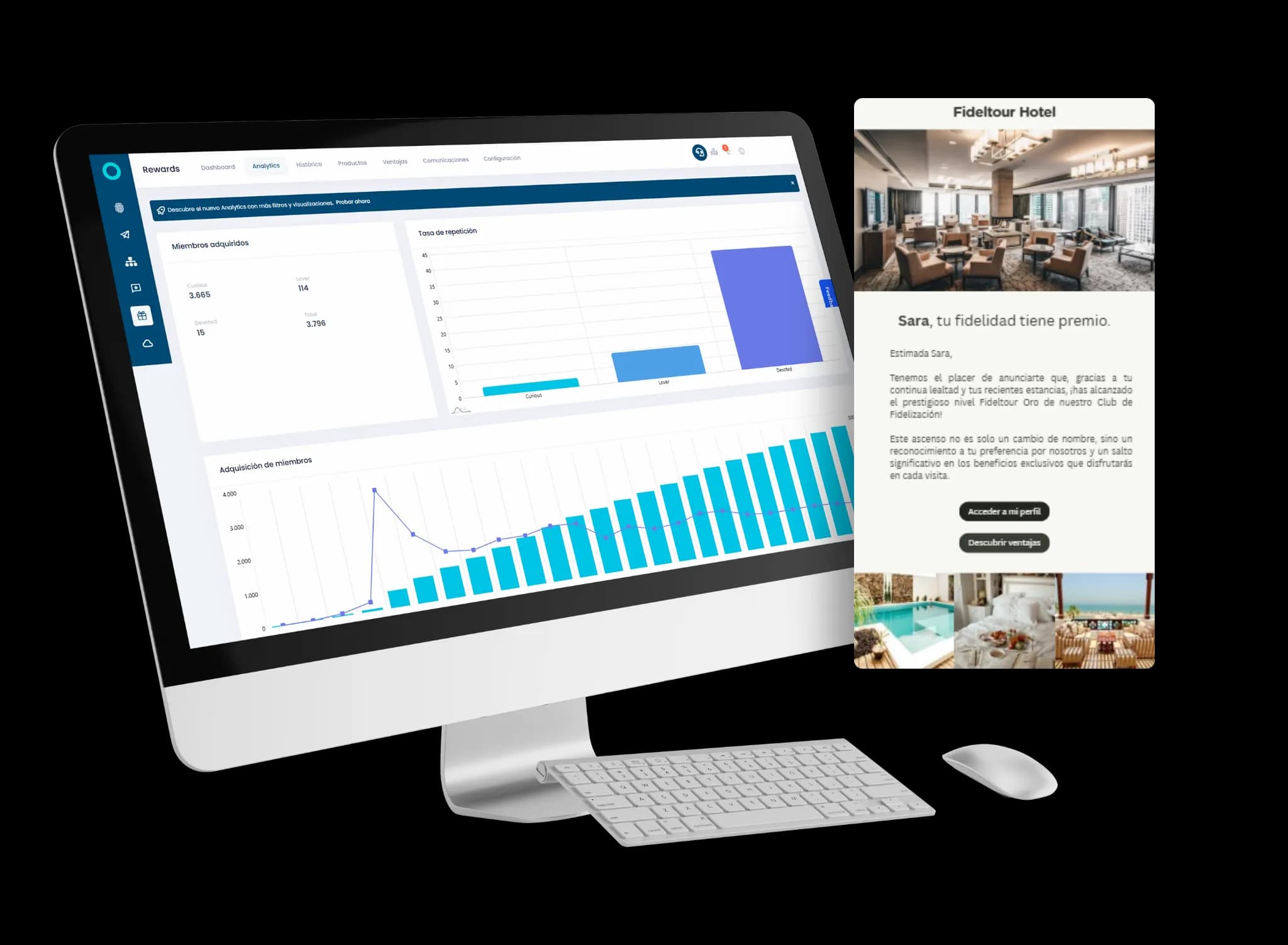 Vista del módulo Rewards de la plataforma Fideltour CDP para hoteles